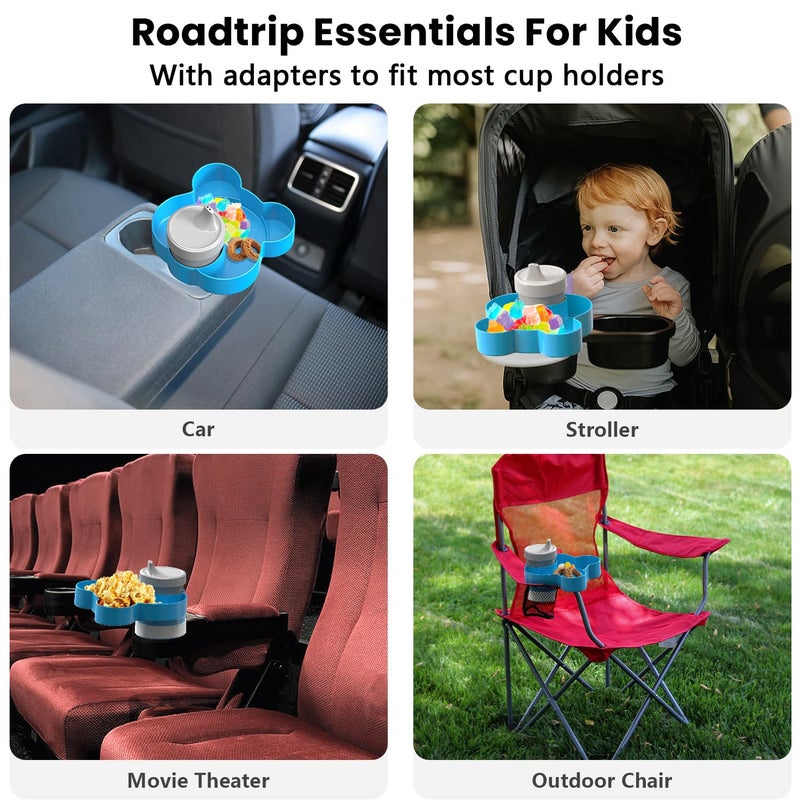 BlueOrigin Car Seat Tray - Convert Cup Holder to Snacks, Toys Tray for Kids Travel, 360 Rotatable (Blue) - Image 4